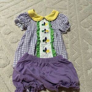 Mardi Gras Purple and Yellow Gingham Baby Outfit